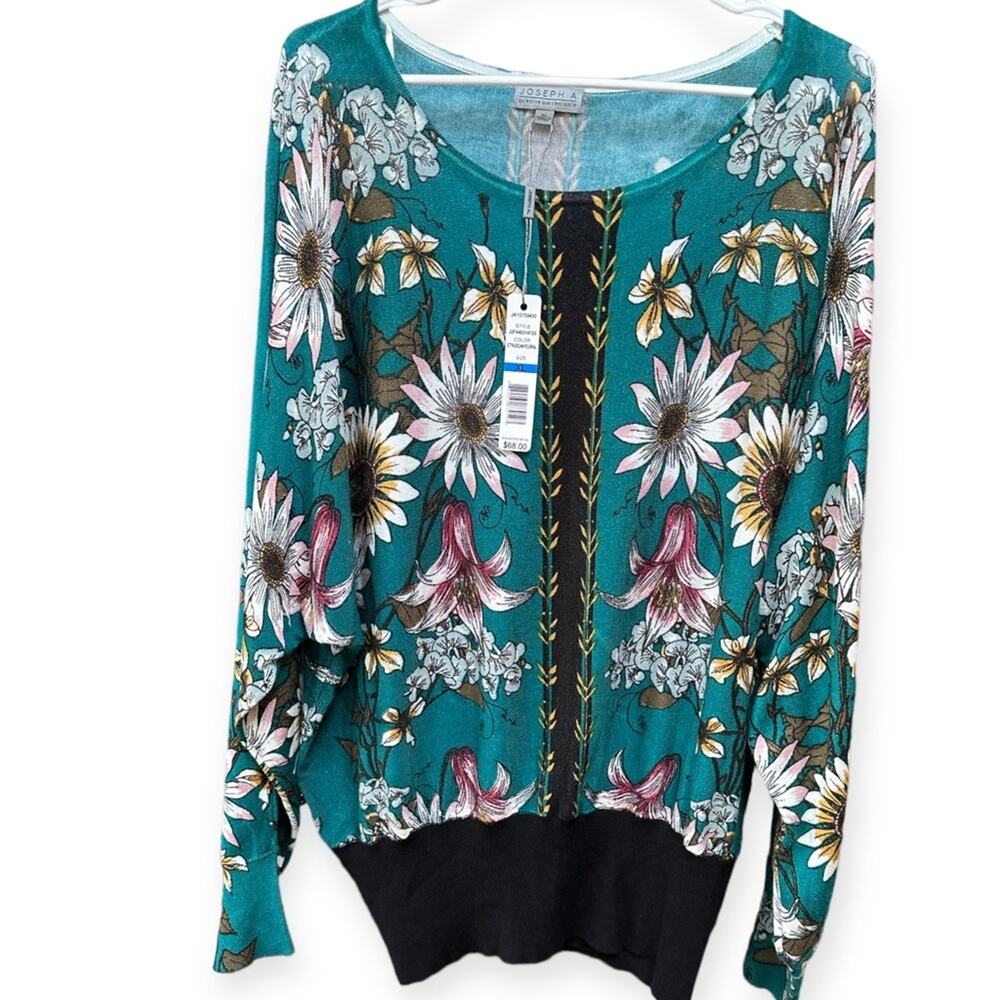 NWT JOSEPH A PLUS SIZE ETRUSCAN FLORAL SWEATER BLOUSE KNIT SIZE XL